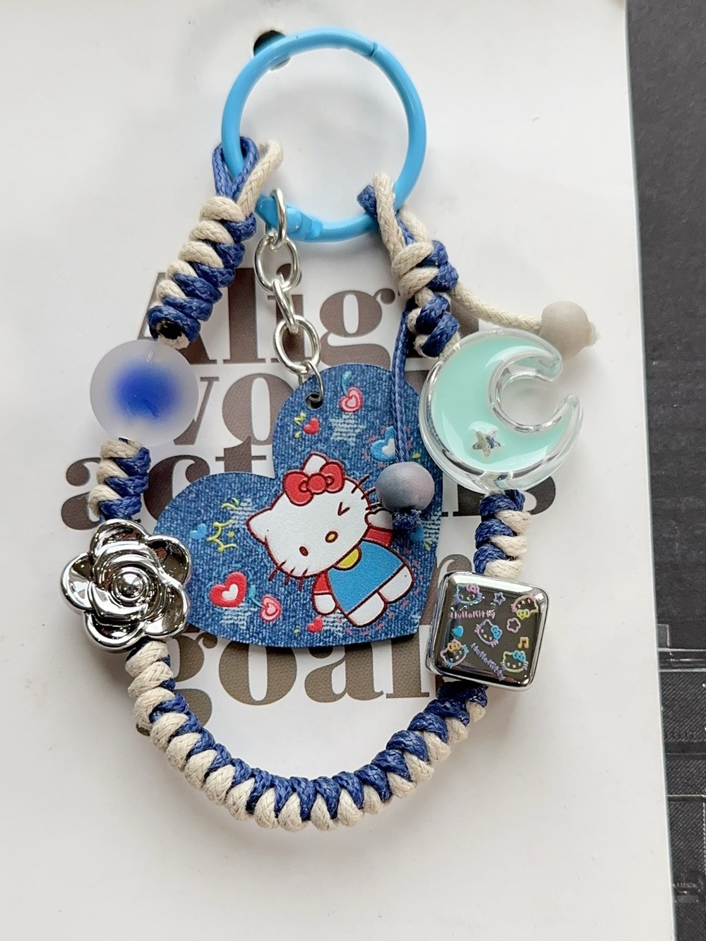 Handmade Blue and Cream Nautical phone charm Keychain